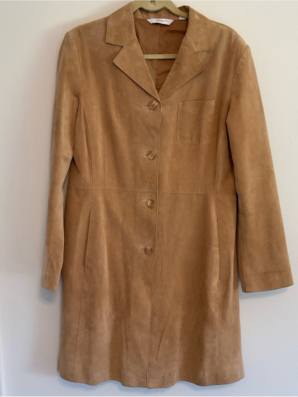 women’s leather suede, lightweight tan, long jacket 381/2 inches